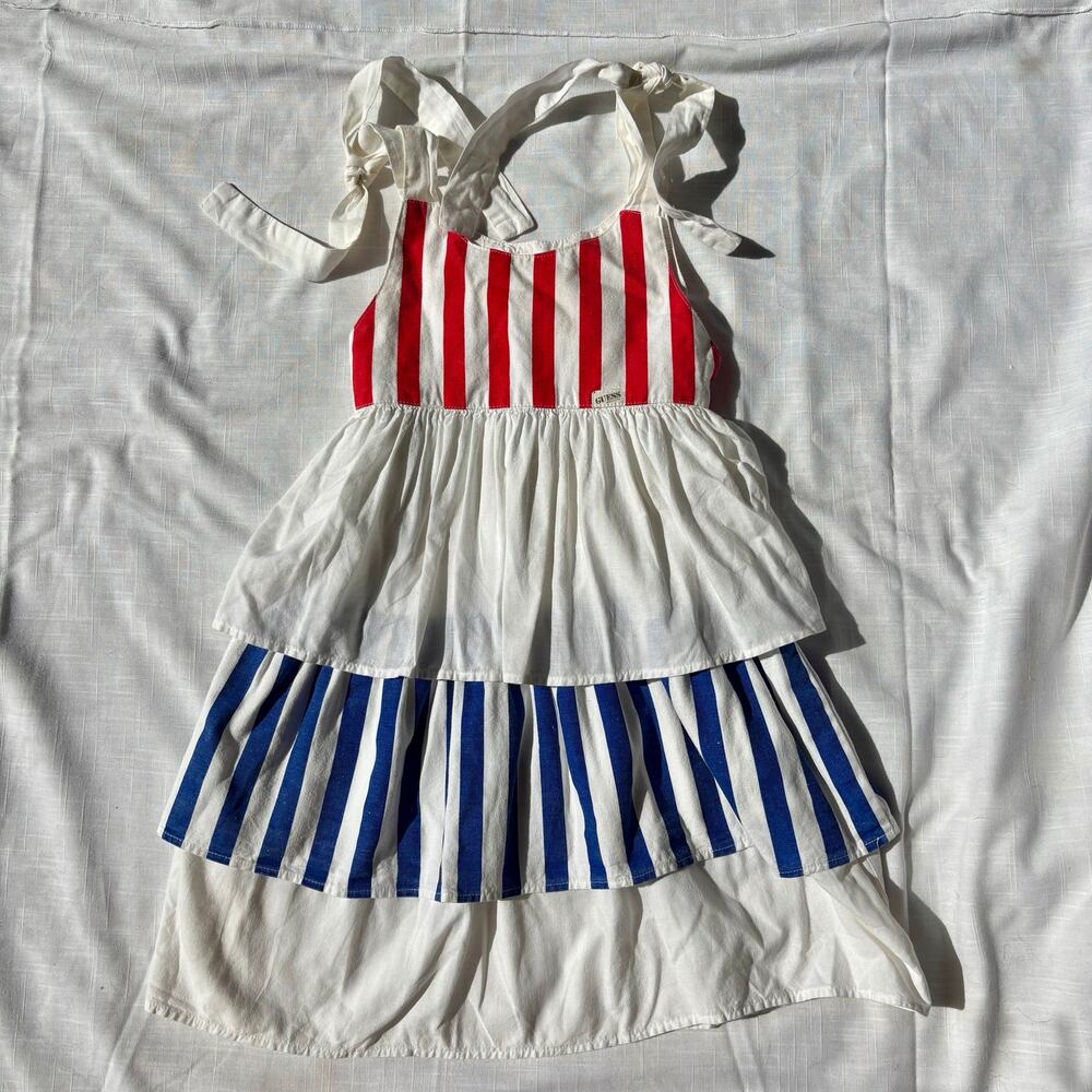 Vintage Red, White, Blue Tiered Dress Baby Guess Size 6 Fourth of July Patriotic